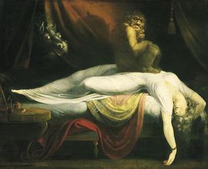 The Nightmare, από τον Henry Fuseli (1781) θεωρείται κλασική απεικόνιση ενύπνιας παράλυσης που προκαλείται από δαιμονική επίθεση