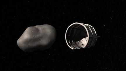 Στην καλλιτεχνική απεικόνιση της Planetary Resources, ένα γιγάντιο ρομποτικό σκάφος καταπίνει έναν αστεροειδή διαμέτρου μερικών δεκάδων μέτρων  