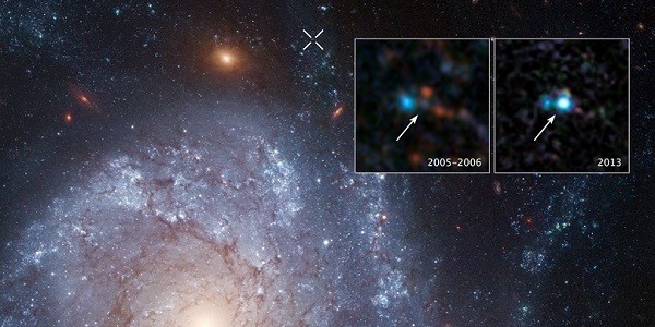 Η περιοχή που εντοπίστηκε ο SN 2012Z πριν (αριστερό πλαίσιο) και μετά (δεξιό πλαίσιο) την έκρηξή του (φωτό: NASA/ESA)