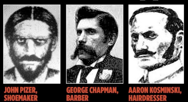 Οι κύριοι ύποπτοι της υπόθεσης του Τζακ του Αντεροβγάλτη. Κάτω δεξιά ο Aaron Kosminski. Photo: Daily Mail